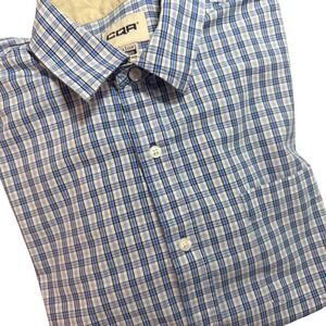 CQR Mens Blue White Plaid Button Down Shirt Long Sleeve Cotton Size M Outdoors
